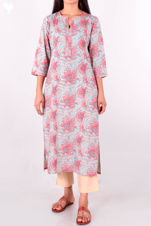 Bizzy Lizzy Kurta With Kota Doria Dupatta in Floral Block Print