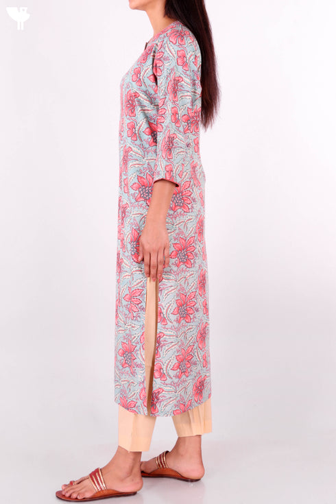 Bizzy Lizzy Kurta With Kota Doria Dupatta in Floral Block Print