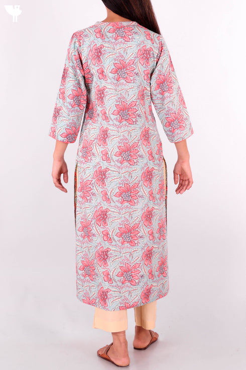 Bizzy Lizzy Kurta With Kota Doria Dupatta in Floral Block Print