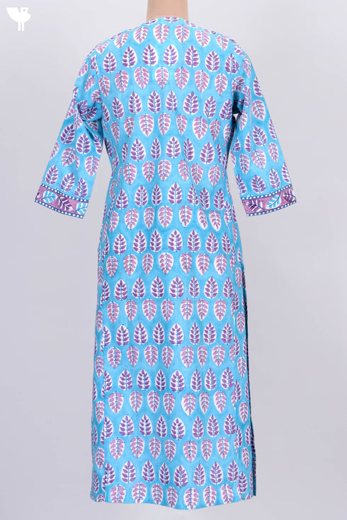 Cambric Cotton Kurta With Kota Doria Dupatta In Floral Block Print