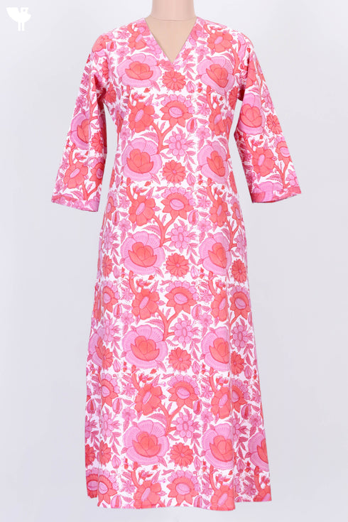 Cambric Cotton Kurta and Kota Doria Dupatta In Floral Block Print