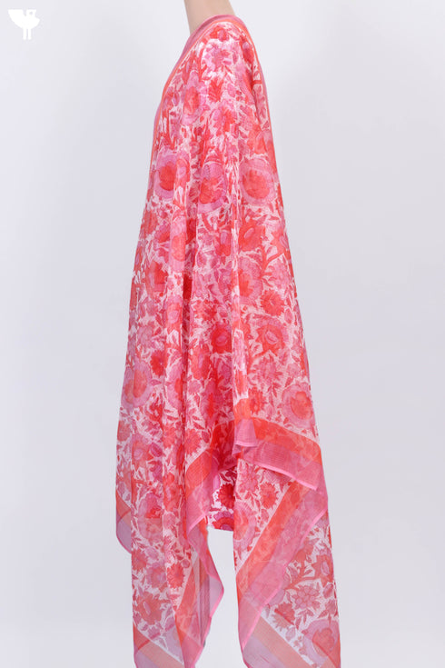 Cambric Cotton Kurta and Kota Doria Dupatta In Floral Block Print