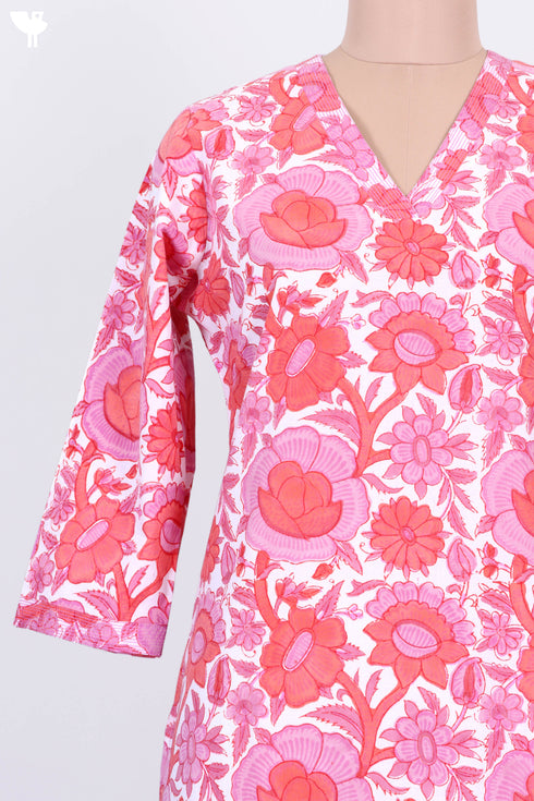 Cambric Cotton Kurta and Kota Doria Dupatta In Floral Block Print