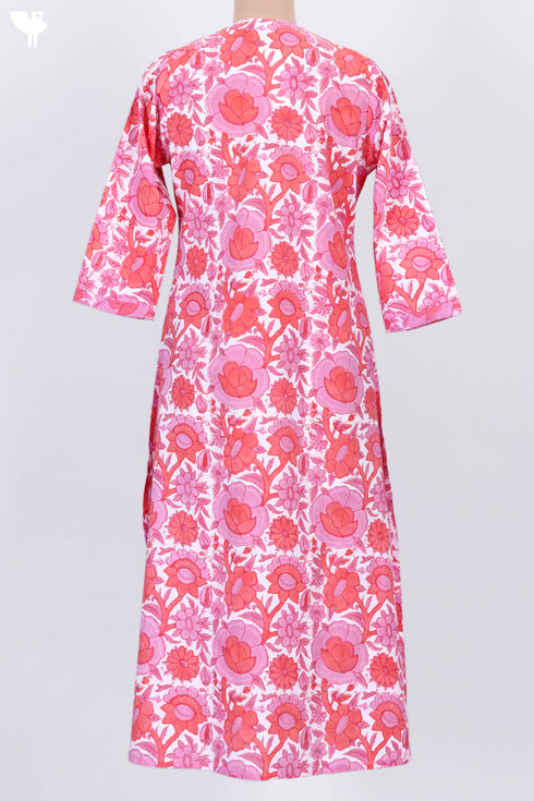 Cambric Cotton Kurta and Kota Doria Dupatta In Floral Block Print