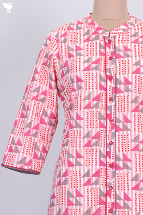 Cambric Cotton Kurta and Kota Dupatta In Geometric Block Print