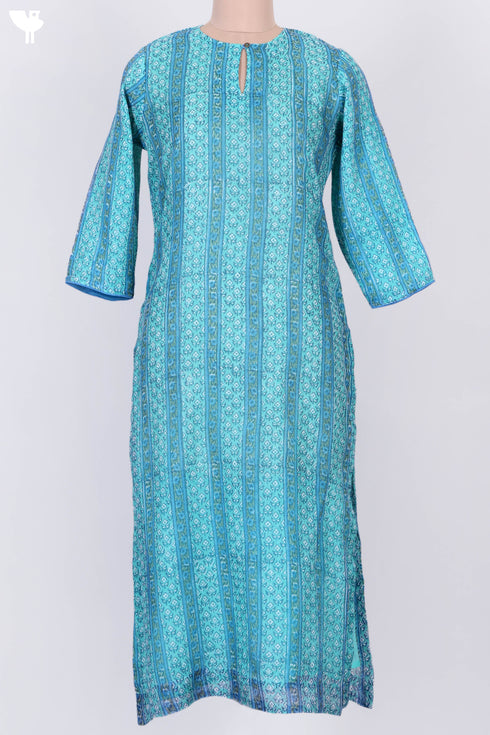 Kota Doria Kurta And Dupatta In Floral Block Print