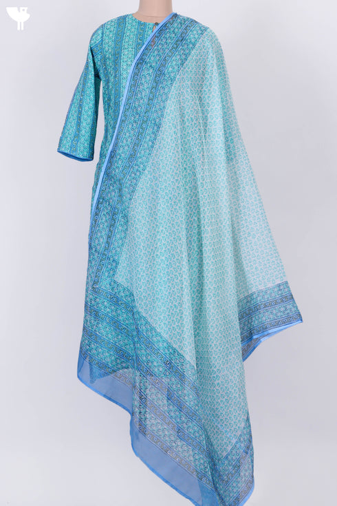 Kota Doria Kurta And Dupatta In Floral Block Print