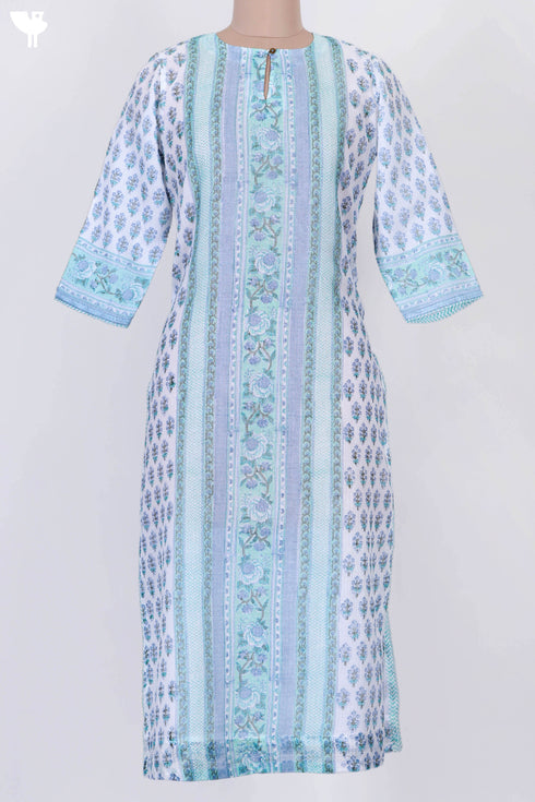 Kota Doria Kurta And Dupatta In Floral Block Print