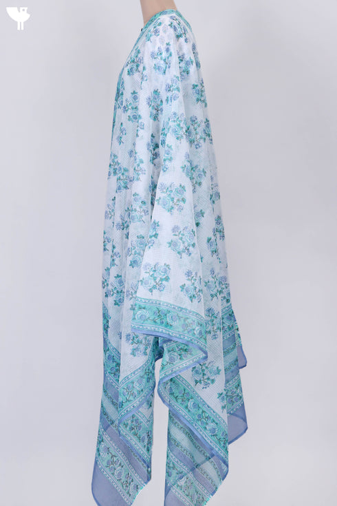 Kota Doria Kurta And Dupatta In Floral Block Print