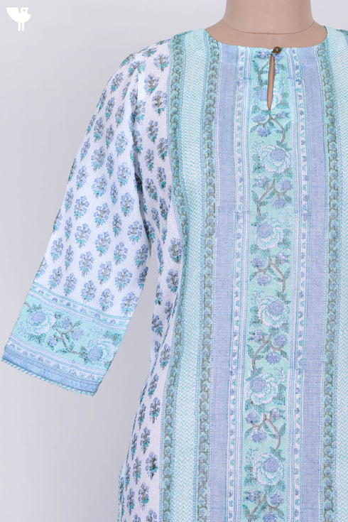 Kota Doria Kurta And Dupatta In Floral Block Print