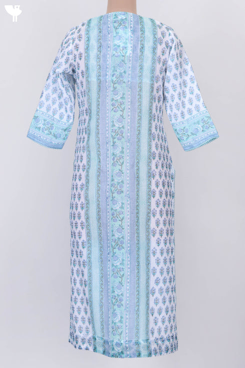 Kota Doria Kurta And Dupatta In Floral Block Print