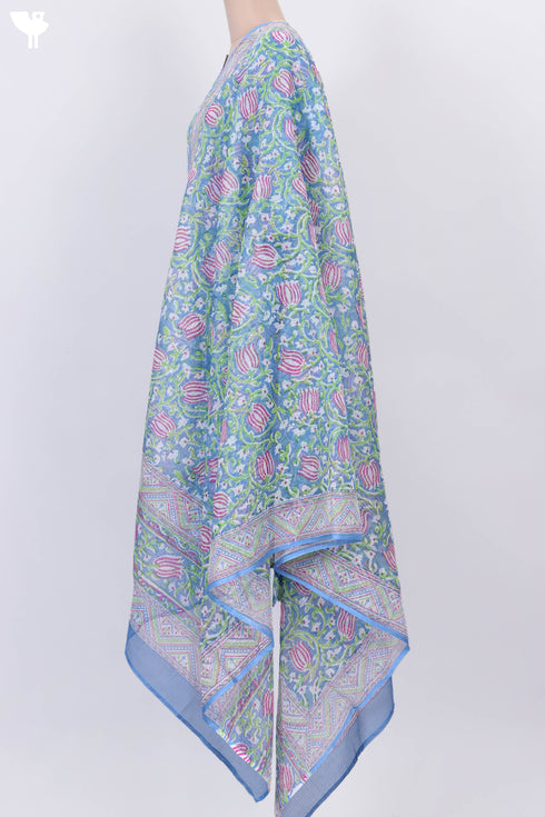 Kota Doria Kurta And Dupatta In Floral Block Print