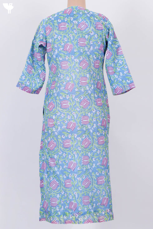 Kota Doria Kurta And Dupatta In Floral Block Print