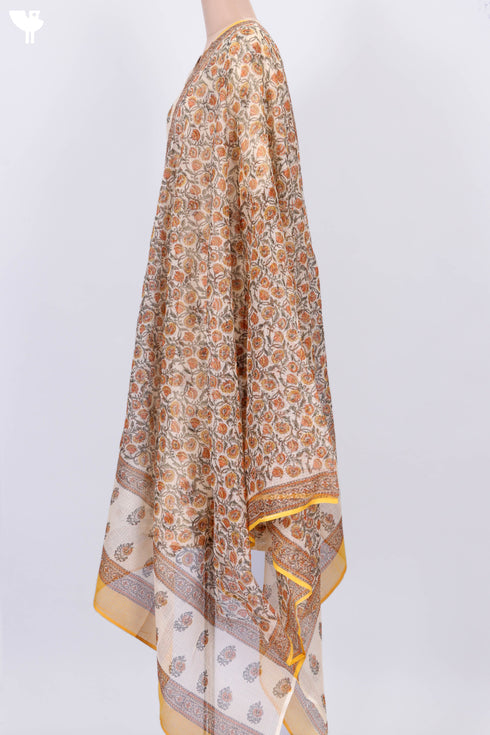 Kota Doria Kurta And Dupatta In Floral Block Print