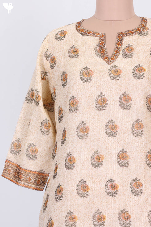 Kota Doria Kurta And Dupatta In Floral Block Print