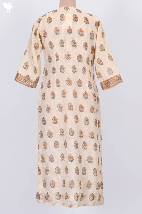 Kota Doria Kurta And Dupatta In Floral Block Print