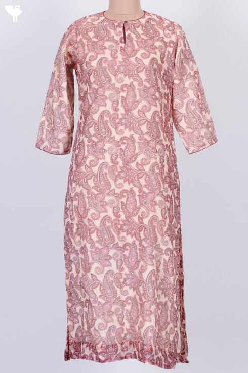 Kota Doria Kurta And Dupatta In Paisley Block Print