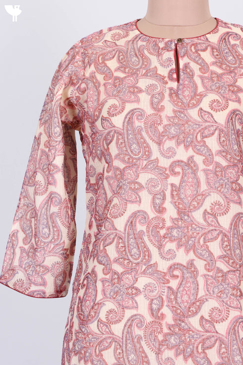 Kota Doria Kurta And Dupatta In Paisley Block Print