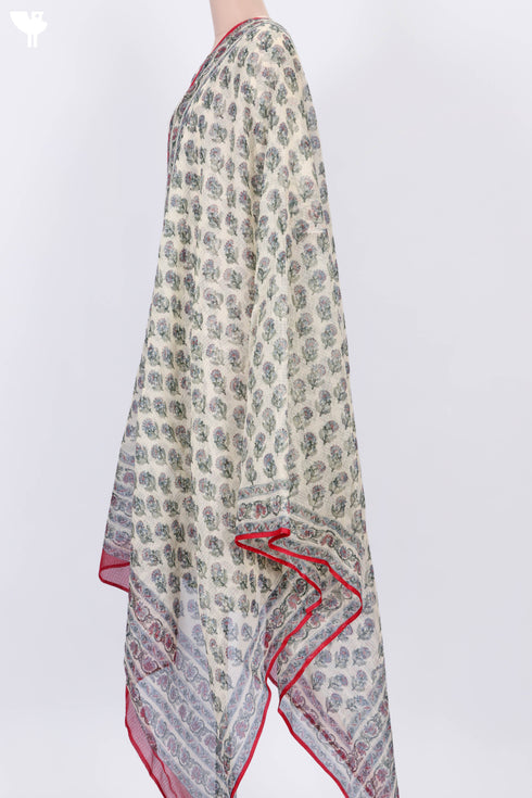 Kota Doria Kurta And Dupatta In Floral Block Print