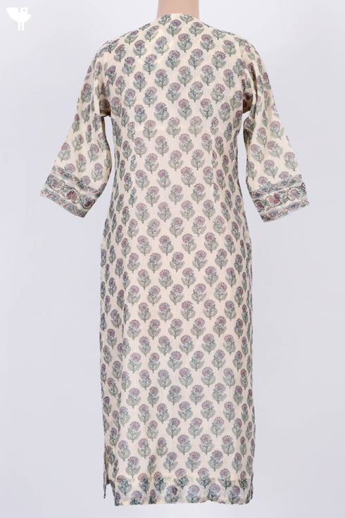 Kota Doria Kurta And Dupatta In Floral Block Print