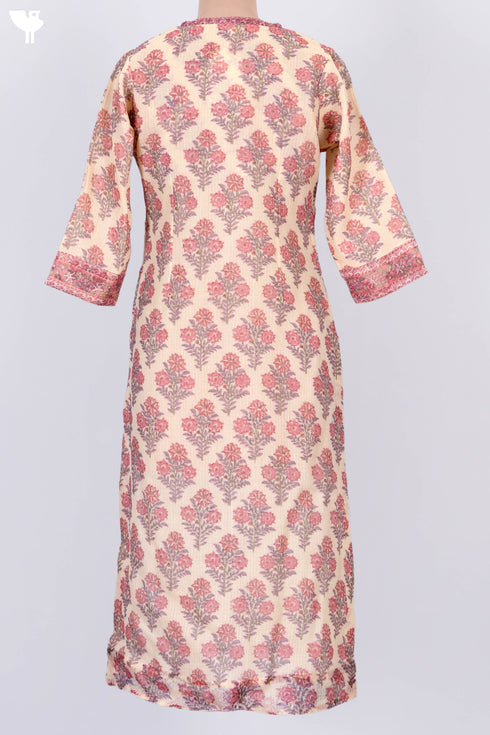Kota Doria Kurta And Dupatta In Floral Block Print