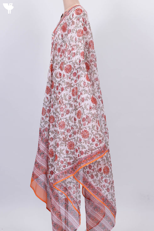 Kota Doria Kurta And Dupatta In Floral Block Print