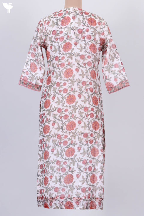 Kota Doria Kurta And Dupatta In Floral Block Print