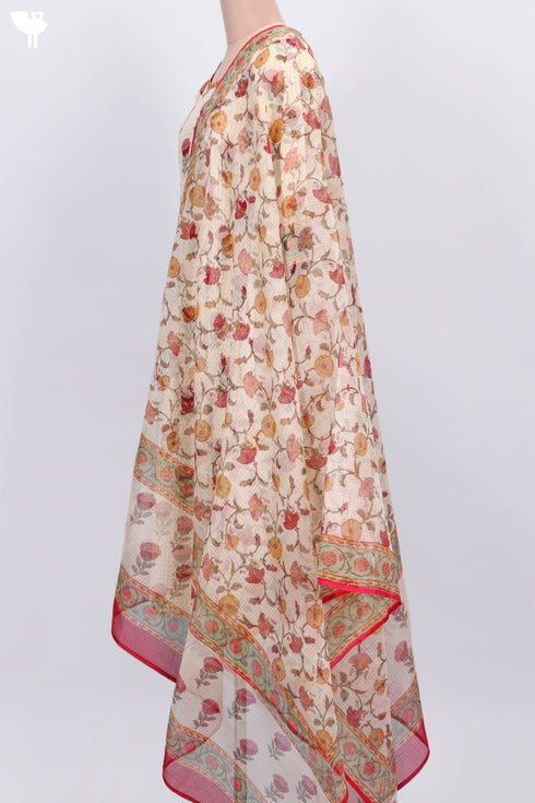 Bengal Cotton Kurta With Kota Doria Dupatta In Floral Block Print