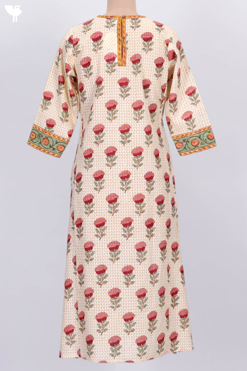 Bengal Cotton Kurta With Kota Doria Dupatta In Floral Block Print