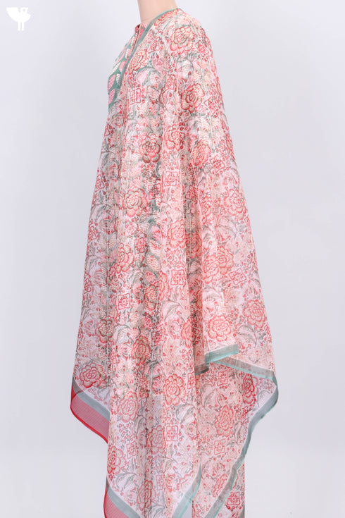 Slub Cotton Kurta and Kota Doria Dupatta In Graphic Block Print