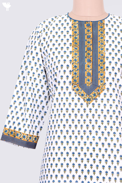 Slub Cotton Kurta and Kota Doria Dupatta In Traditional Block Print