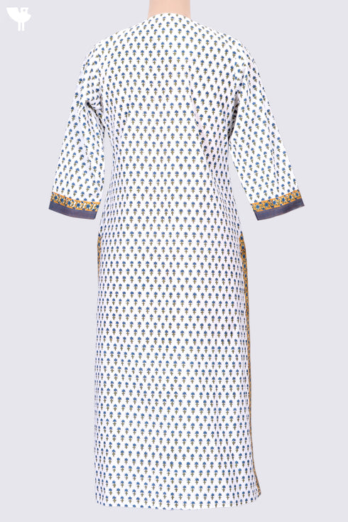 Slub Cotton Kurta and Kota Doria Dupatta In Traditional Block Print