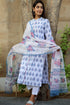 Cambric Cotton Kurta With Kota Dupatta In Graphic Block Print