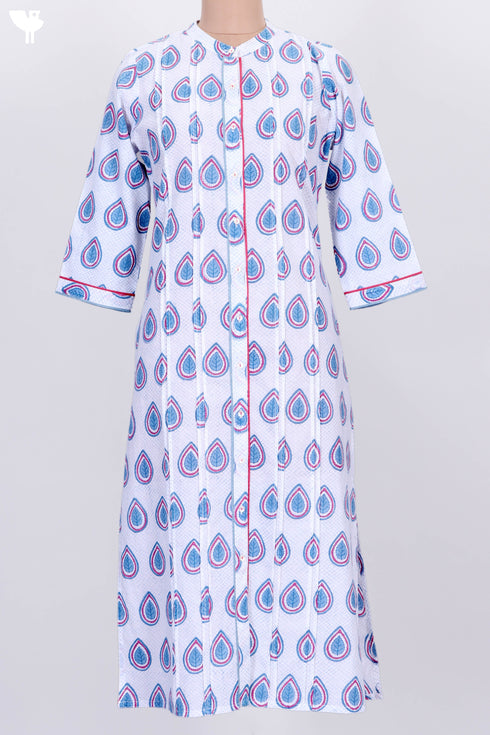 Cambric Cotton Kurta With Kota Dupatta In Graphic Block Print