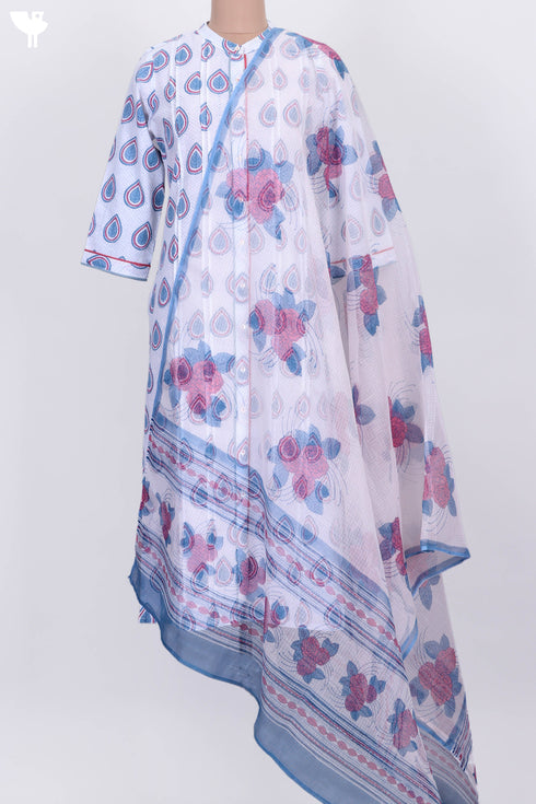 Cambric Cotton Kurta With Kota Dupatta In Graphic Block Print