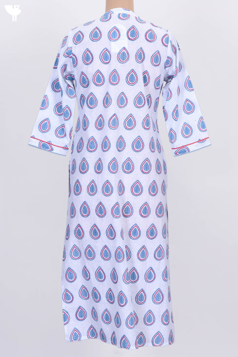 Cambric Cotton Kurta With Kota Dupatta In Graphic Block Print
