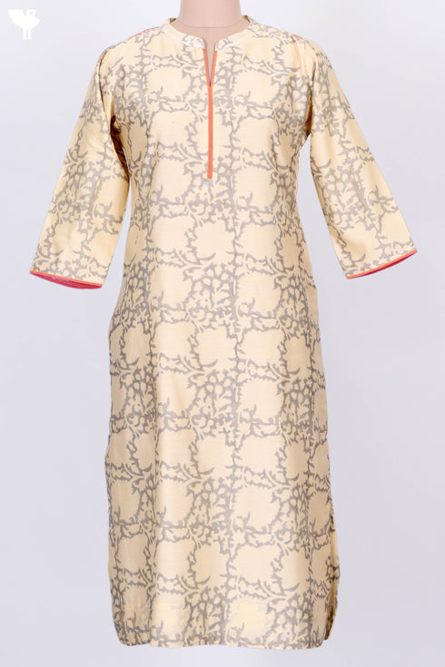 Chanderi Silk Kurta With Dupatta In Floral Block Print