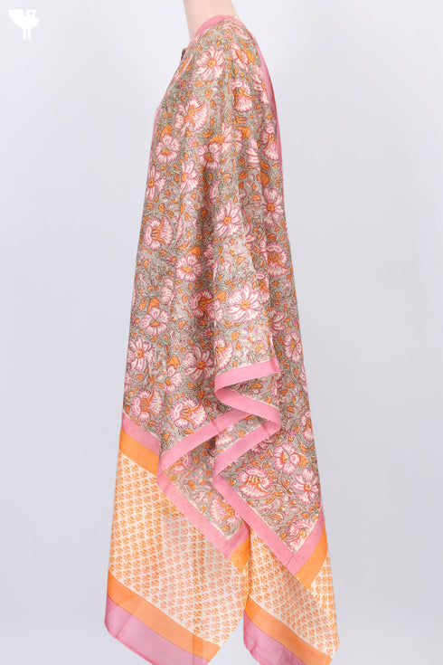 Chanderi Silk Kurta With Dupatta In Floral Block Print