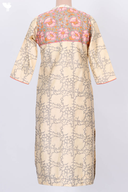 Chanderi Silk Kurta With Dupatta In Floral Block Print