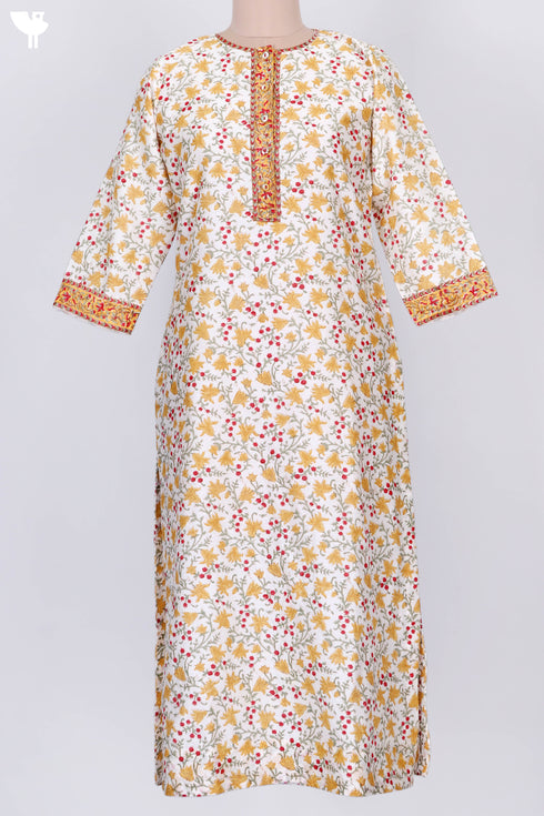 Chanderi Silk Kurta With Dupatta in FloralBlock Print