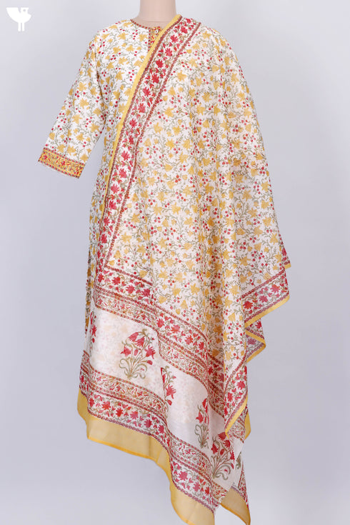 Chanderi Silk Kurta With Dupatta in FloralBlock Print