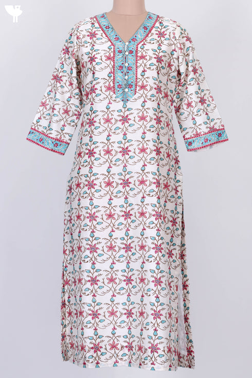 Chanderi Silk Kurta With Dupatta in FloralBlock Print