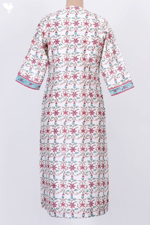 Chanderi Silk Kurta With Dupatta in FloralBlock Print