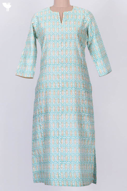 Chanderi Silk Kurta With Dupatta in GraphicBlock Print