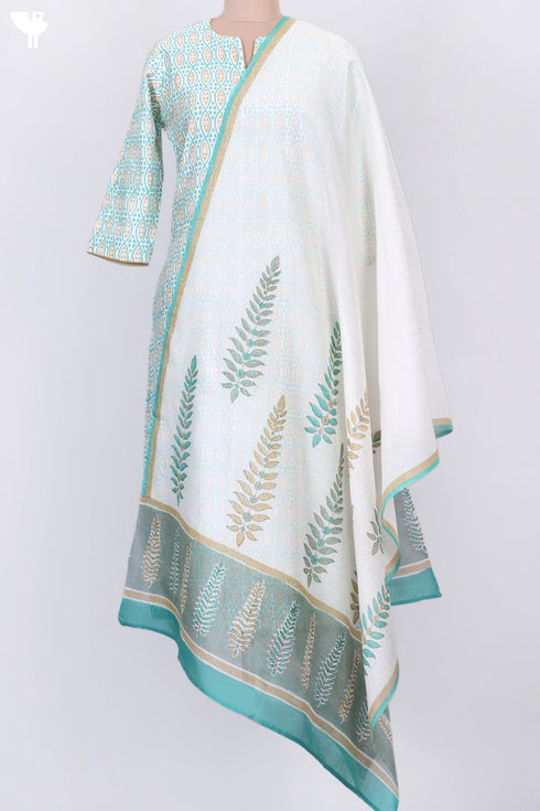 Chanderi Silk Kurta With Dupatta in GraphicBlock Print