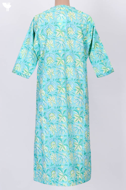 Cambric Cotton Kurta With Kota Dupatta In Floral Block Print