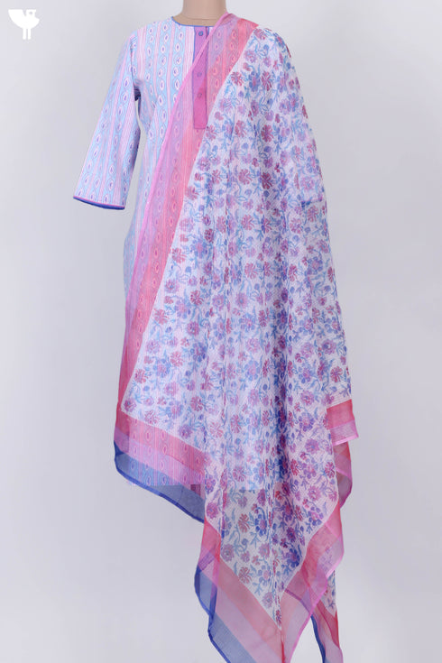 Cambric Cotton Kurta With Kota Dupatta In Graphic Block Print