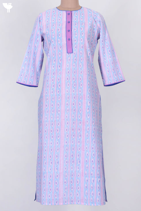 Cambric Cotton Kurta With Kota Dupatta In Graphic Block Print