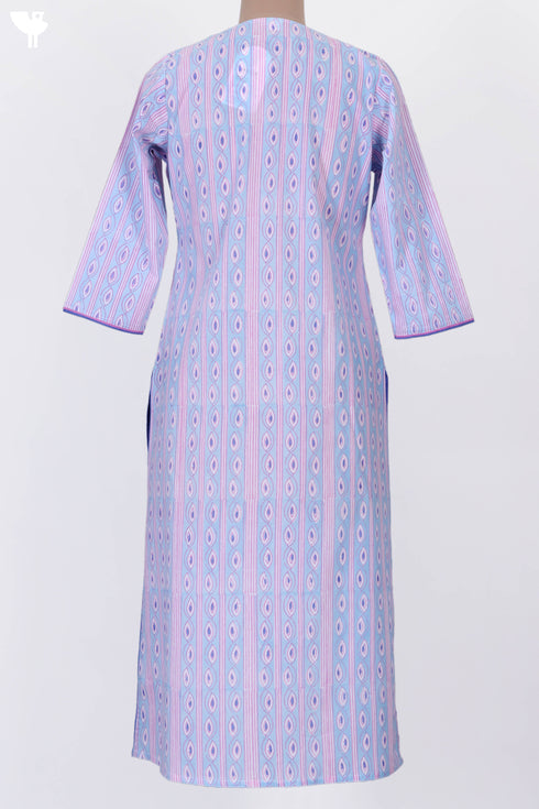 Cambric Cotton Kurta With Kota Dupatta In Graphic Block Print