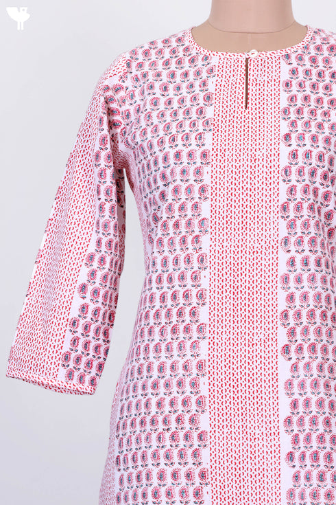 Cambric Cotton Kurta With Kota Dupatta In Traditional Block Print